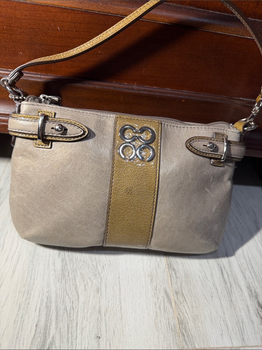 Coach Taupe and Mustard Leather Shoulder Bag